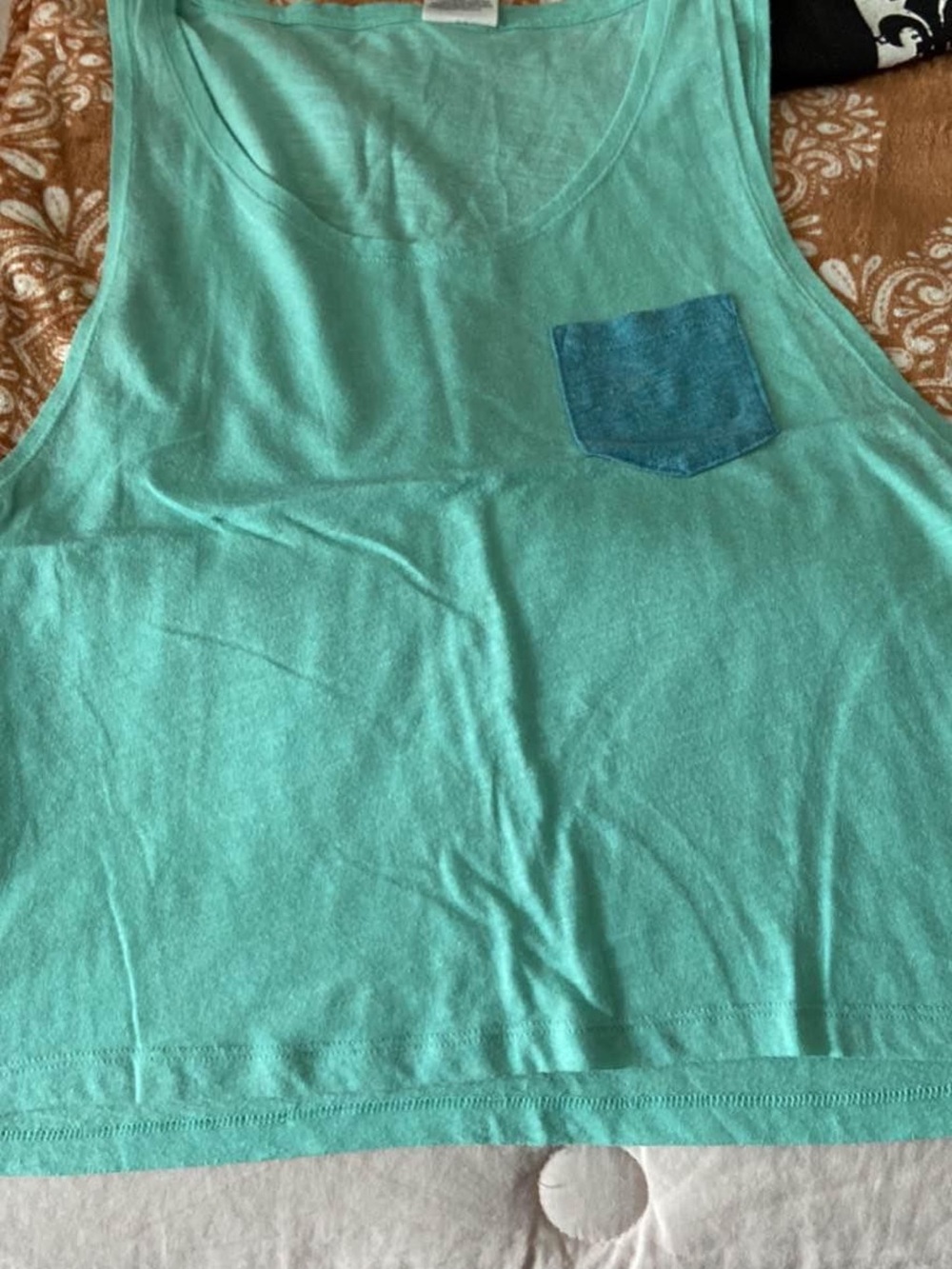 Mint Green Tank Top with Blue Pocket